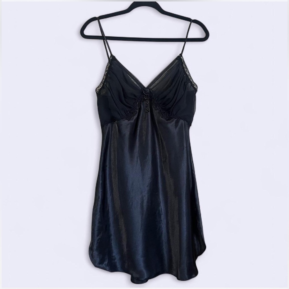 Vintage Delicates Beaded Lace Detail Nightgown Black Size Medium